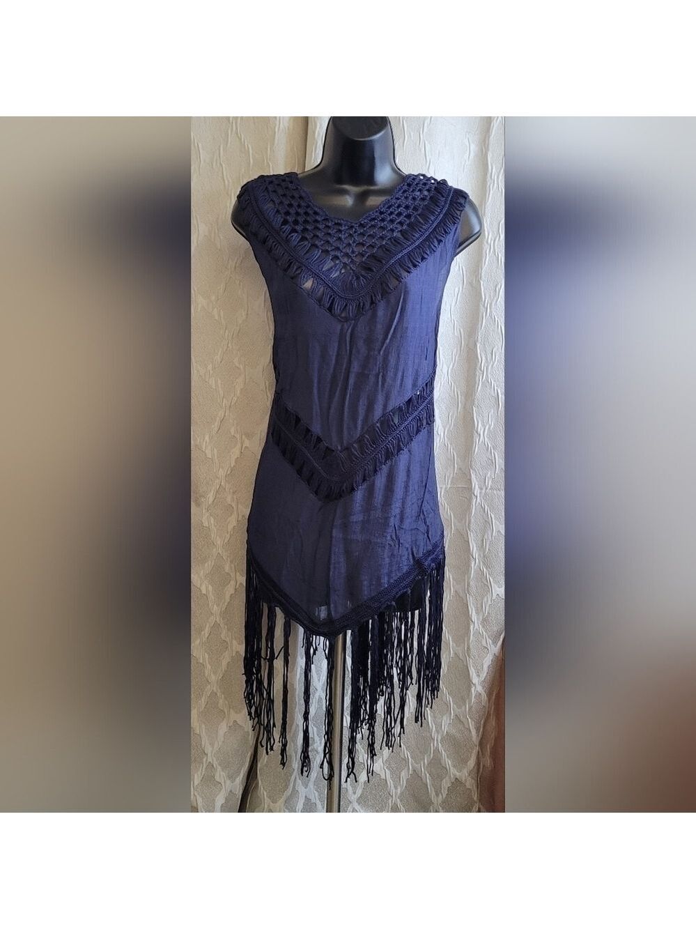 Crochet Top | Tassel Hem | Navy Blue